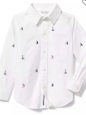 NWT Janie and Jack White Shirt with sailboats Embroidery and 2 pairs of socks